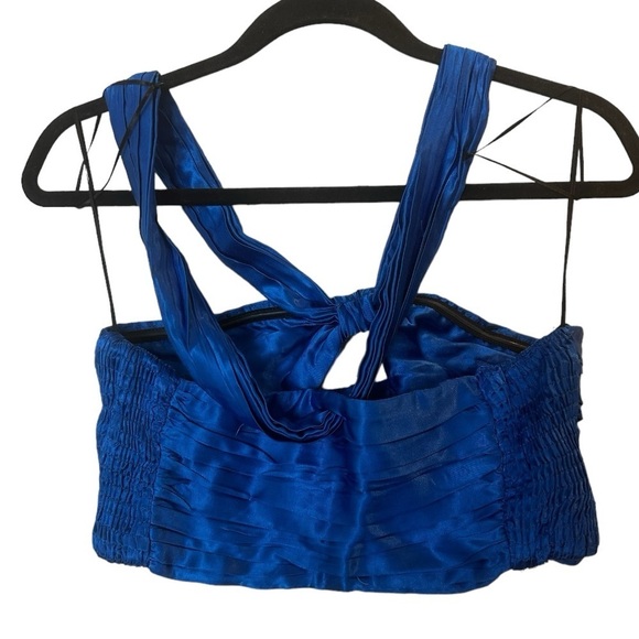 4/$20 Zara pleated cropped key hole knot blouse metallic royal blue- BNWT - Picture 8 of 8